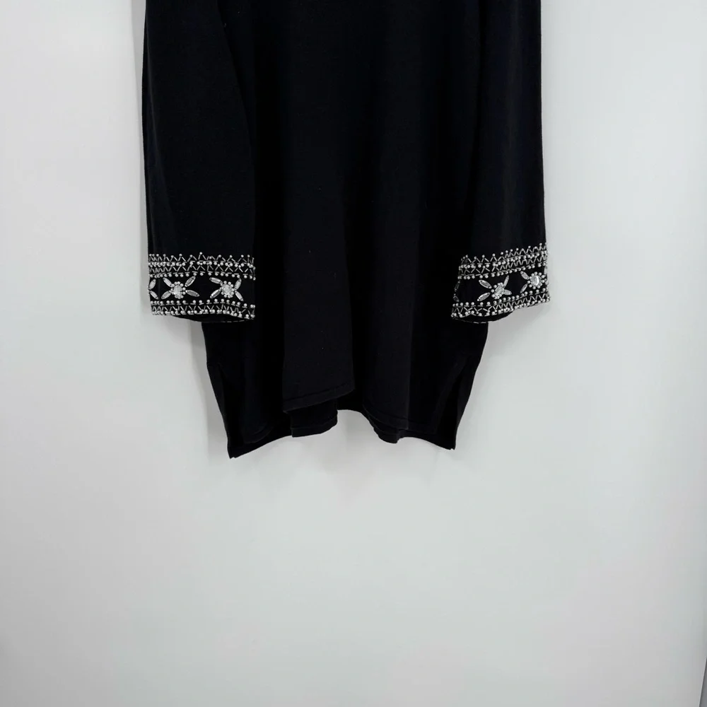 Bob Mackie Wearable Art Black Sweater Size 1X Pullover Beaded Neckline /cuffs